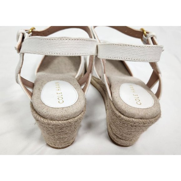 Cole Haan Sz. 10.5 B Cloudfeel Espadrille Wedge Sandals In White/Taupe NWOT - Picture 4 of 9